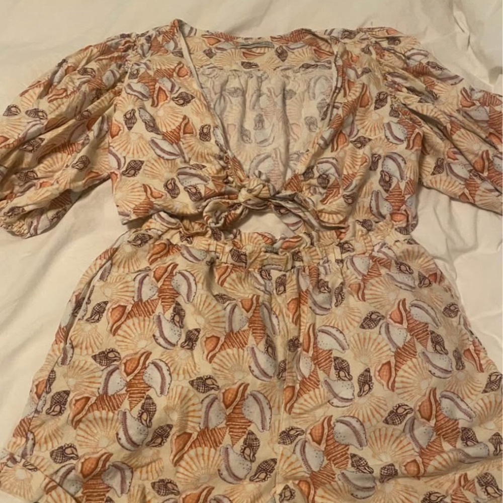 Urban Outfitters Seashell Print Dress - Cream and Brown